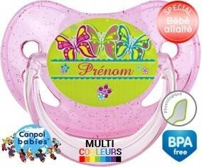 Papillons multicolores + prénom: Sucette Physiologique-su7.fr