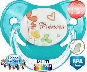Tetine Fleurs style2 + prénom embout Physiologique personnalisée