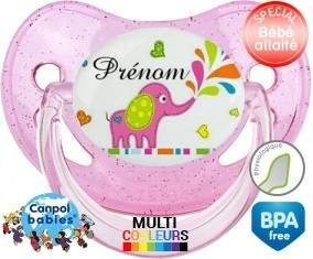 Eléphant rose style2 + prénom: Sucette Physiologique-su7.fr