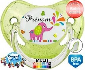 Eléphant rose style2 + prénom: Sucette Physiologique-su7.fr