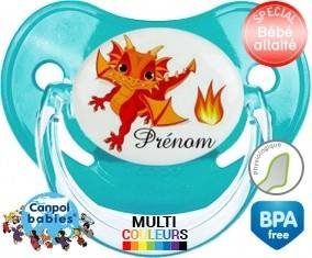 Dragon flamme + prénom : Sucette Physiologique personnalisée