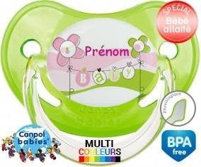 Baby rose fleurs + prénom: Sucette Physiologique-su7.fr