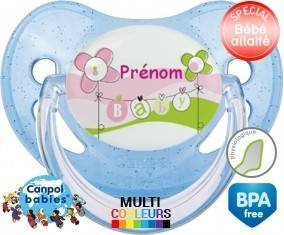 Baby rose fleurs + prénom: Sucette Physiologique-su7.fr