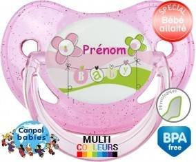 Baby rose fleurs + prénom: Sucette Physiologique-su7.fr
