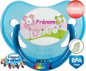 Baby rose fleurs + prénom: Sucette Physiologique-su7.fr