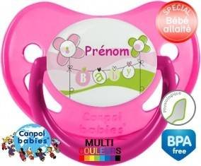 Baby rose fleurs + prénom: Sucette Physiologique-su7.fr