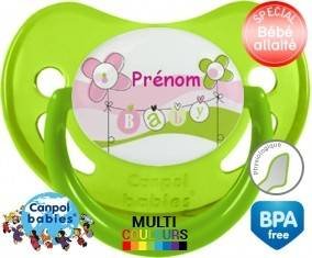 Baby rose fleurs + prénom: Sucette Physiologique-su7.fr