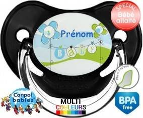 Baby bleu fleurs + prénom: Sucette Physiologique-su7.fr