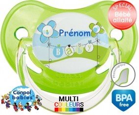 Baby bleu fleurs + prénom: Sucette Physiologique-su7.fr