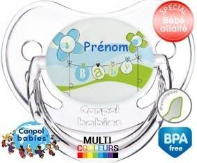 Baby bleu fleurs + prénom: Sucette Physiologique-su7.fr
