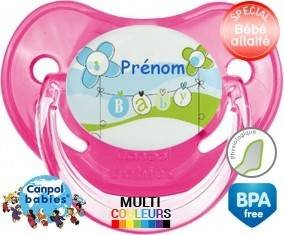 Baby bleu fleurs + prénom: Sucette Physiologique-su7.fr