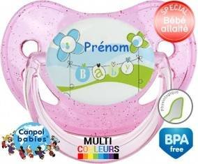 Baby bleu fleurs + prénom: Sucette Physiologique-su7.fr