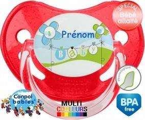Baby bleu fleurs + prénom: Sucette Physiologique-su7.fr
