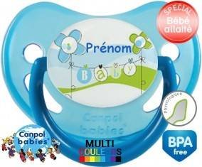 Baby bleu fleurs + prénom: Sucette Physiologique-su7.fr