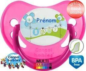 Baby bleu fleurs + prénom: Sucette Physiologique-su7.fr