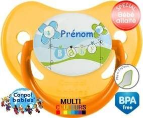 Baby bleu fleurs + prénom: Sucette Physiologique-su7.fr