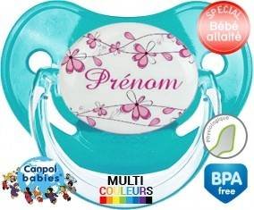 Fleurs rose + prénom : Sucette Physiologique personnalisée