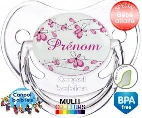 Fleurs rose + prénom: Sucette Physiologique-su7.fr