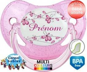 Fleurs rose + prénom: Sucette Physiologique-su7.fr