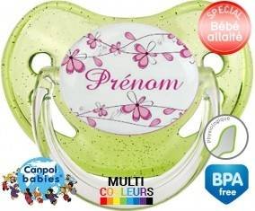 Fleurs rose + prénom: Sucette Physiologique-su7.fr