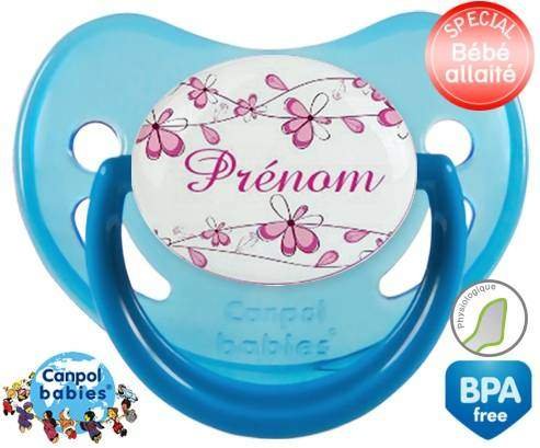 Fleurs rose + prénom: Sucette Physiologique-su7.fr