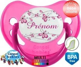 Fleurs rose + prénom: Sucette Physiologique-su7.fr