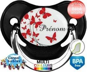Papillons rouge + prénom: Sucette Physiologique-su7.fr