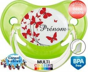 Papillons rouge + prénom: Sucette Physiologique-su7.fr