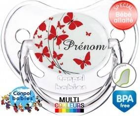 Papillons rouge + prénom: Sucette Physiologique-su7.fr