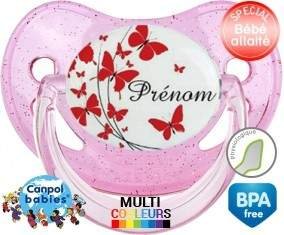 Papillons rouge + prénom: Sucette Physiologique-su7.fr