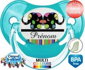 Tetine Eléphant multicolore + prénom embout Physiologique personnalisée