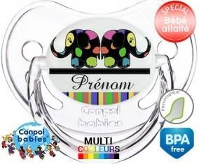 Eléphant multicolore + prénom: Sucette Physiologique-su7.fr
