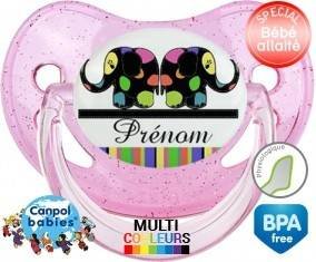 Eléphant multicolore + prénom: Sucette Physiologique-su7.fr