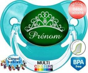 Couronne verte + prénom : Sucette Physiologique personnalisée