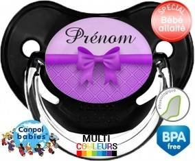 Noeud papillon violet + prénom: Sucette Physiologique-su7.fr