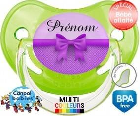 Noeud papillon violet + prénom: Sucette Physiologique-su7.fr