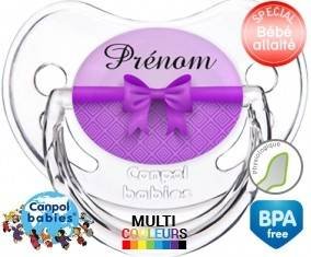 Noeud papillon violet + prénom: Sucette Physiologique-su7.fr