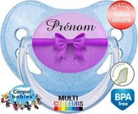 Noeud papillon violet + prénom: Sucette Physiologique-su7.fr