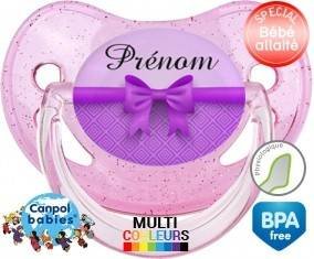 Noeud papillon violet + prénom: Sucette Physiologique-su7.fr