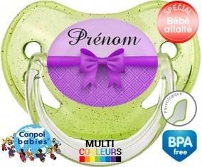 Noeud papillon violet + prénom: Sucette Physiologique-su7.fr