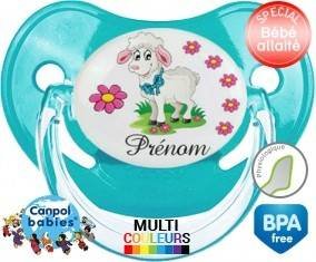 Mouton fleurs + prénom : Sucette Physiologique personnalisée