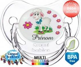 Mouton fleurs + prénom: Sucette Physiologique-su7.fr