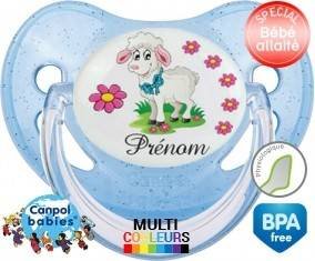 Mouton fleurs + prénom: Sucette Physiologique-su7.fr