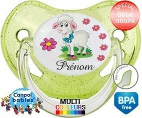 Mouton fleurs + prénom: Sucette Physiologique-su7.fr