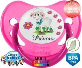 Mouton fleurs + prénom: Sucette Physiologique-su7.fr