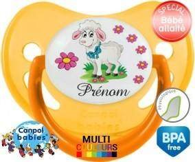 Mouton fleurs + prénom: Sucette Physiologique-su7.fr