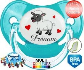 Tetine Mouton cœurs + prénom embout Physiologique personnalisée