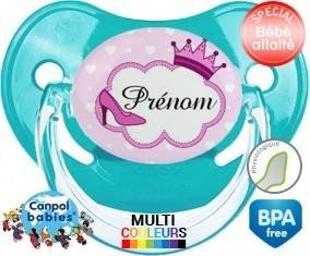 Couronne princesse et chaussure + prénom : Sucette Physiologique personnalisée