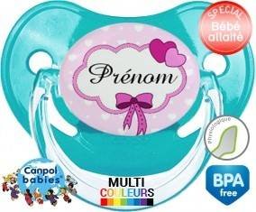 Tetine Princesse et noeud + prénom embout Physiologique personnalisée