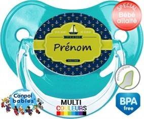 Couleur marin + prénom : Sucette Physiologique personnalisée